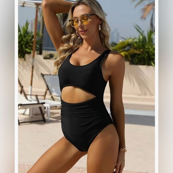 VIMPUNEC One Piece Tummy Control High Waisted Cut Out Swimwear M - Picture 1 of 8